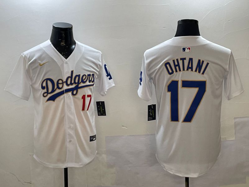 Men Los Angeles Dodgers 17 Ohtani White Gold Game 2025 Nike MLB Jersey style 0225